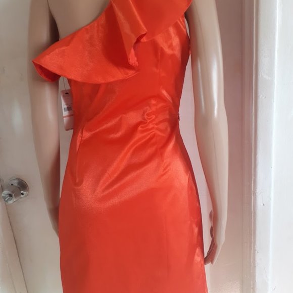 NWT lAUNDRY BY SHELLI SEGALHOT  ORANGE ONE SHOULDER RUFLE SHORT DRESS SIZE  US 6 - Picture 4 of 8